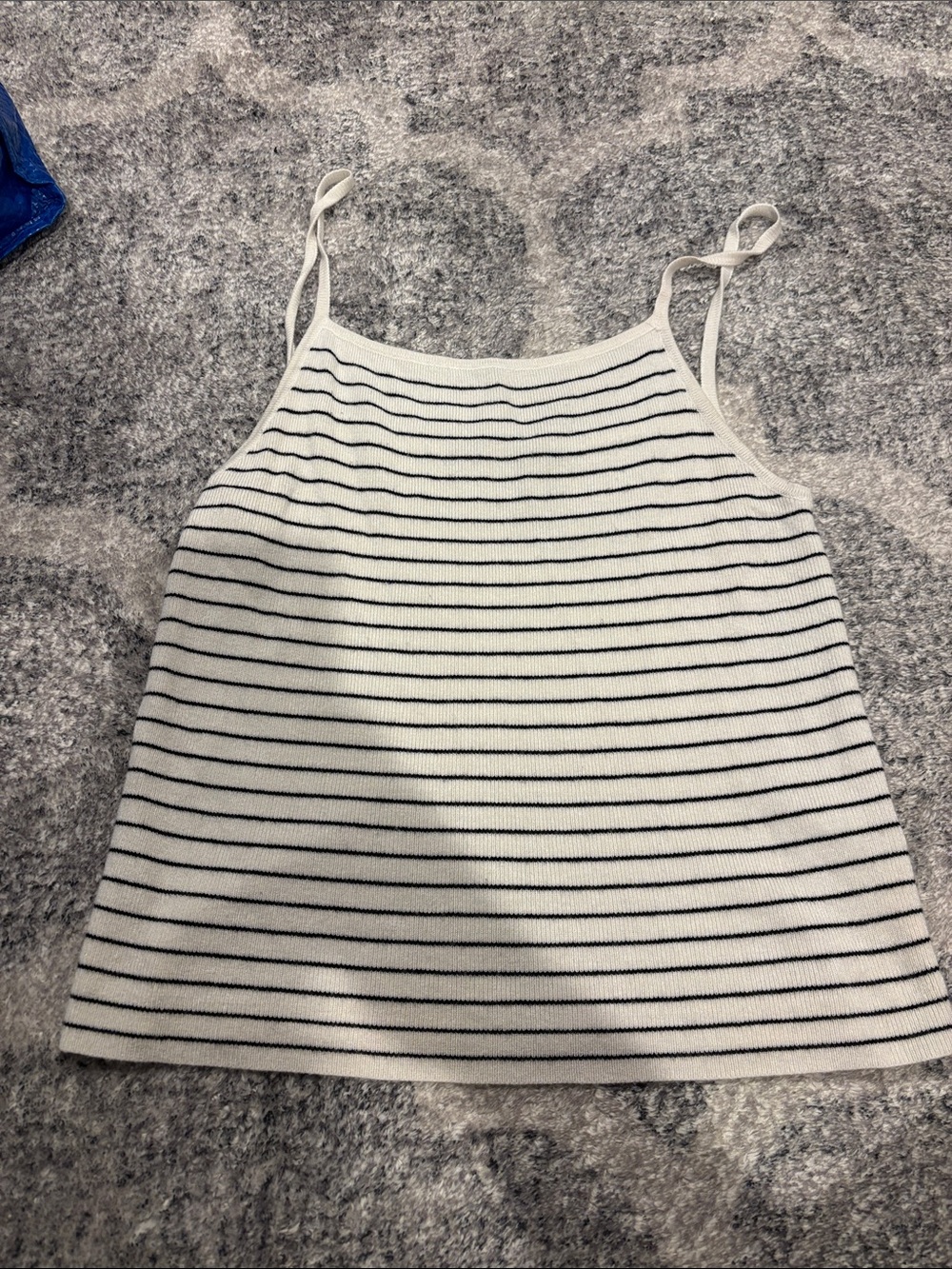 Striped Knit Spaghetti Strap Tank Top - White/Black